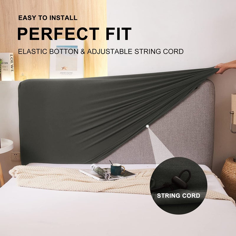 WOMACO Stretch Bed Headboard Slipcover 180 GSM Thick Fabric Solid Color Dustproof Bed Head Protector Cover for Bedroom DÃ©cor (Dark Gray, 47-55") - Image 4